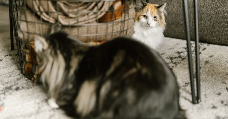 Multiple cats relaxing together at home